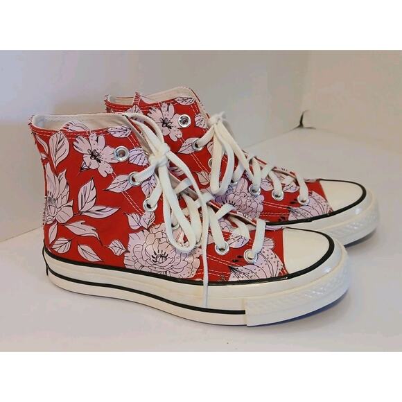 Converse Chuck Taylor All Star Hi Red With Pink Flowers Cherry Blossom Women's 6 - Picture 2 of 10